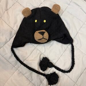Black Bear Ears Wool Knit Trapper Hat Winter Tassels Cute